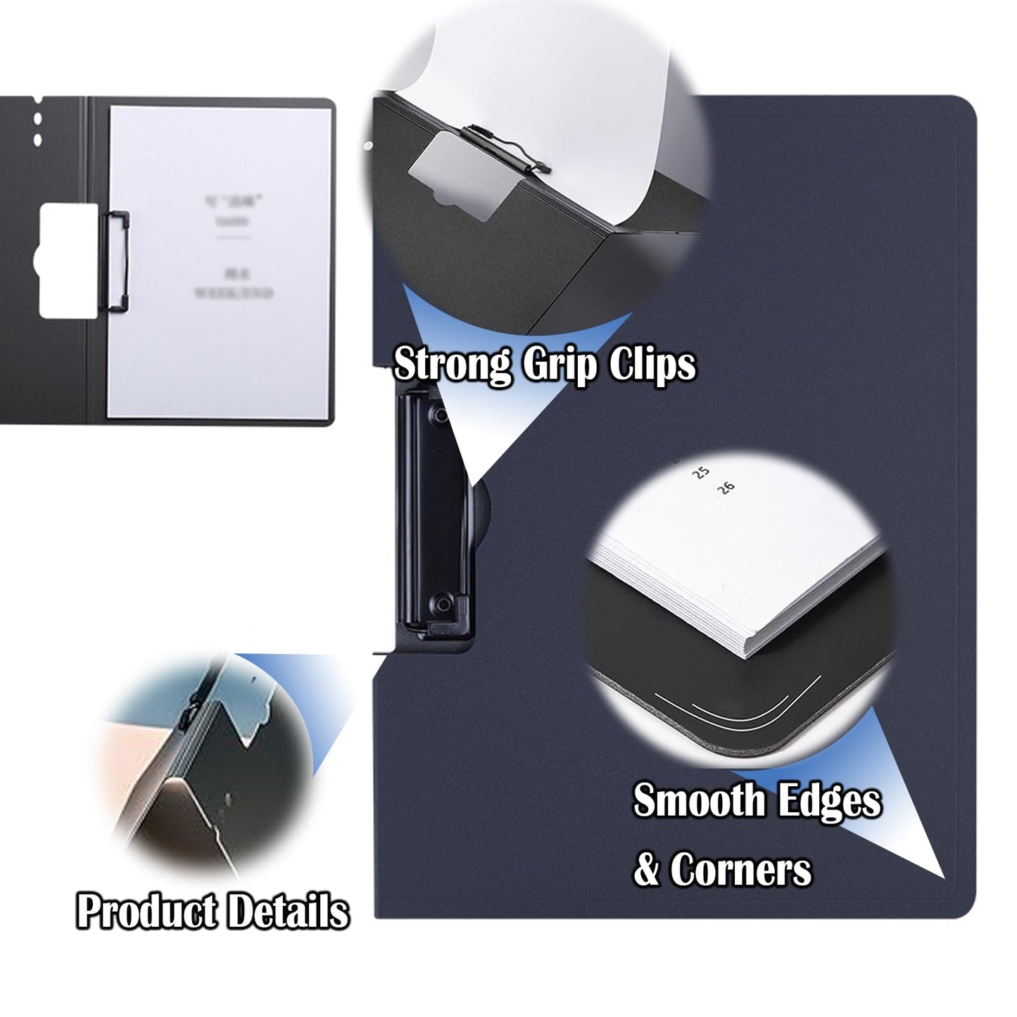Aliji 6 PCS Clip Boards with Folder, Plastic Clipboard with Cover A4 Foldable Clipboard Folder and Storage Binder Clip Boards Punchless with Spring Action Clamp for Classroom Office Work (Horizontal)