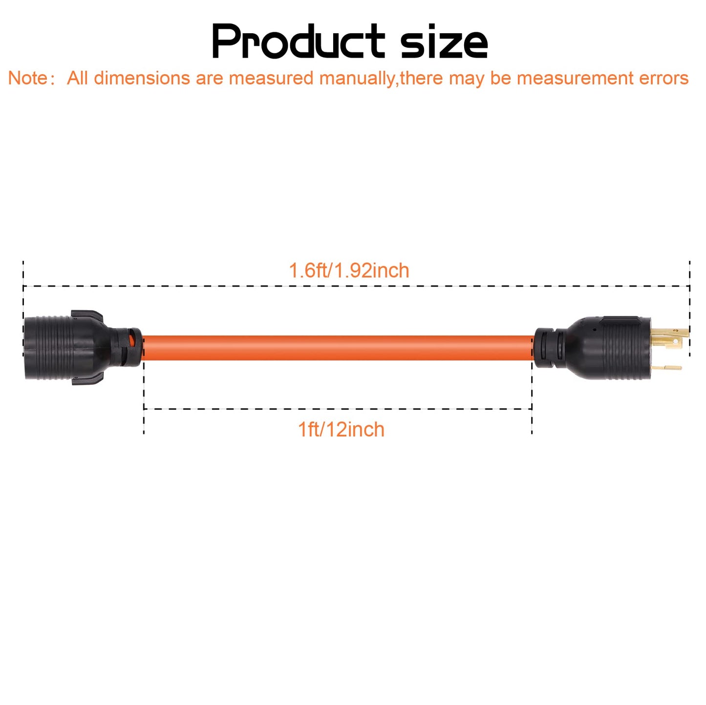 4 Prong to 3 Prong Generator Plug Adapter Cord, Nema L5-30P Generator Male to Nema L14-30R Transfer Switch Female,30Amp STW 10AWG 1.6FT