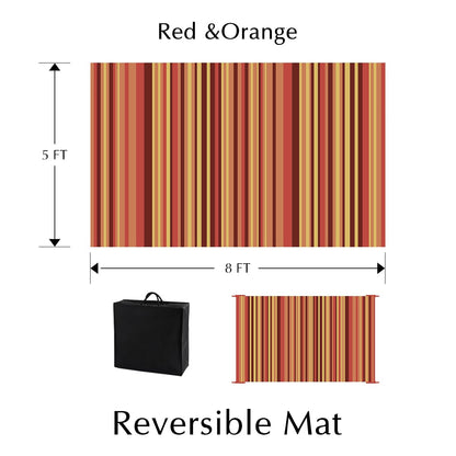 WondRg Outdoor Rug Patio Mat 5x8 Waterproof Plastic Straw Red Orange Stripe Tapis Exterieur for Camping Picnic Deck Washable Outside Carpet Balcony Backyard Porch RV Portable Reversible Lightweight