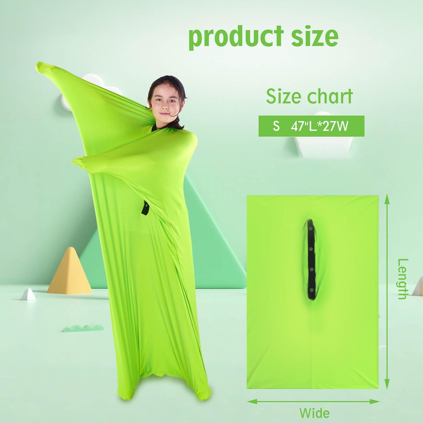 Sensory Sox Stretchy Body Socks Full-Body Wrap to Relieve Stress, Hyposensitivity Great for Boys, Girls with Autism, Anxiety (Small 47"x27", Green)