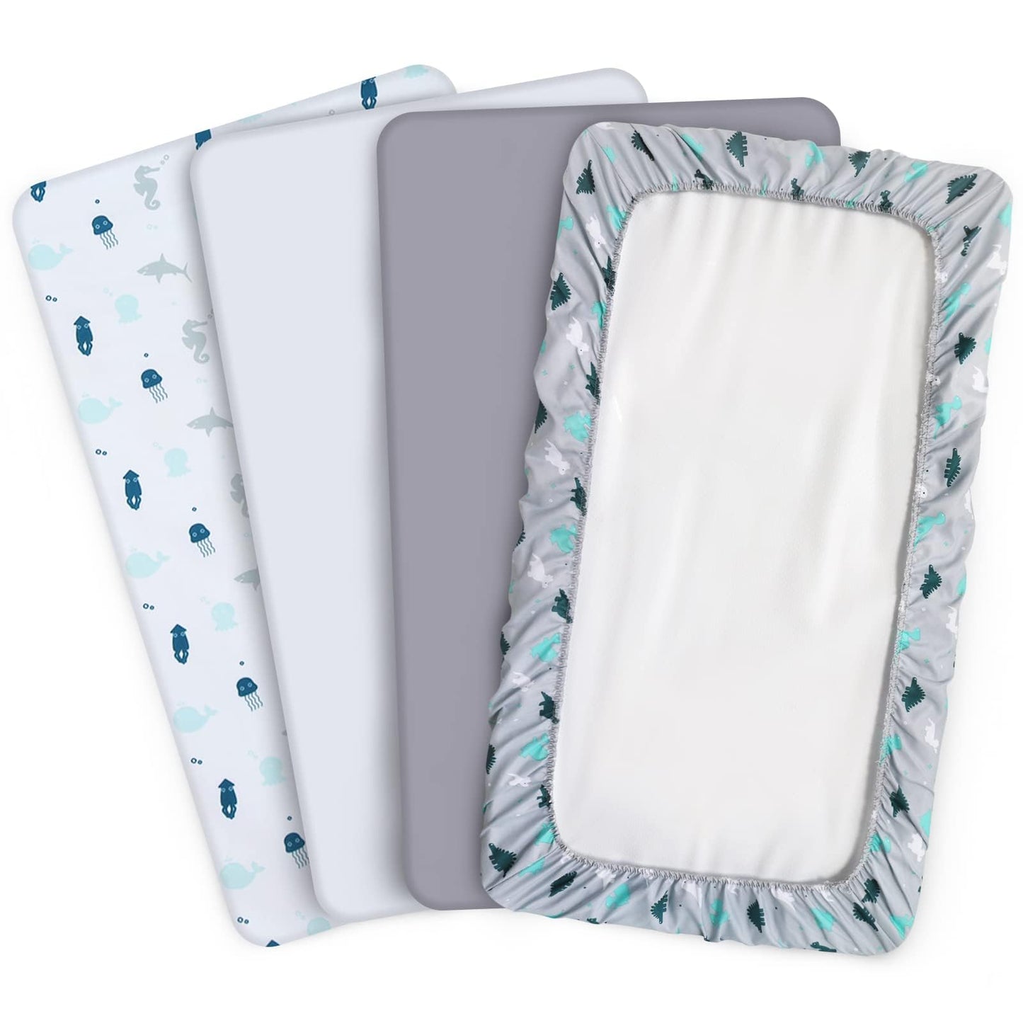 Bassinet Fitted Sheet(33" x 20"), Bassinet Sheets 4 Pack, Compatible with Most Bedside Sleeper Bassinet, Bassinet Sheets with Ultra Soft Microfiber Surface, Grey