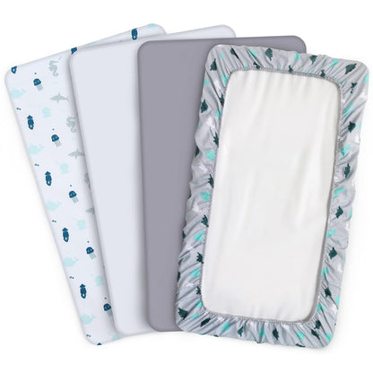 Bassinet Fitted Sheet(33" x 20"), Bassinet Sheets 4 Pack, Compatible with Most Bedside Sleeper Bassinet, Bassinet Sheets with Ultra Soft Microfiber Surface, Grey