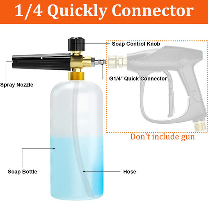 Car Foam Cannon Pressure Washer with 5 Nozzle Tips Snow Foam Lance Jet Wash 1/4 Inch Quick Connector Car Wash Blaster for Pressure Power Washer Machine 1 Liter Capacity