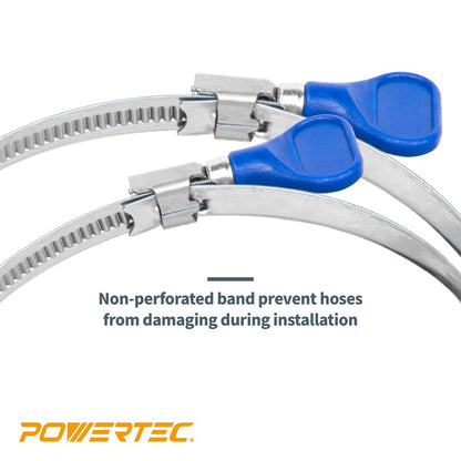 POWERTEC 70260 4 Inch Key Hose Clamp, Thumb Screw Key Adjustable Stainless Steel Hose Clamps for Dust Collection, Dust Collector and Dryer Vent Hose, Pipe Clamp, RV Clamp, Worm Gear Clamp, 10 Pack
