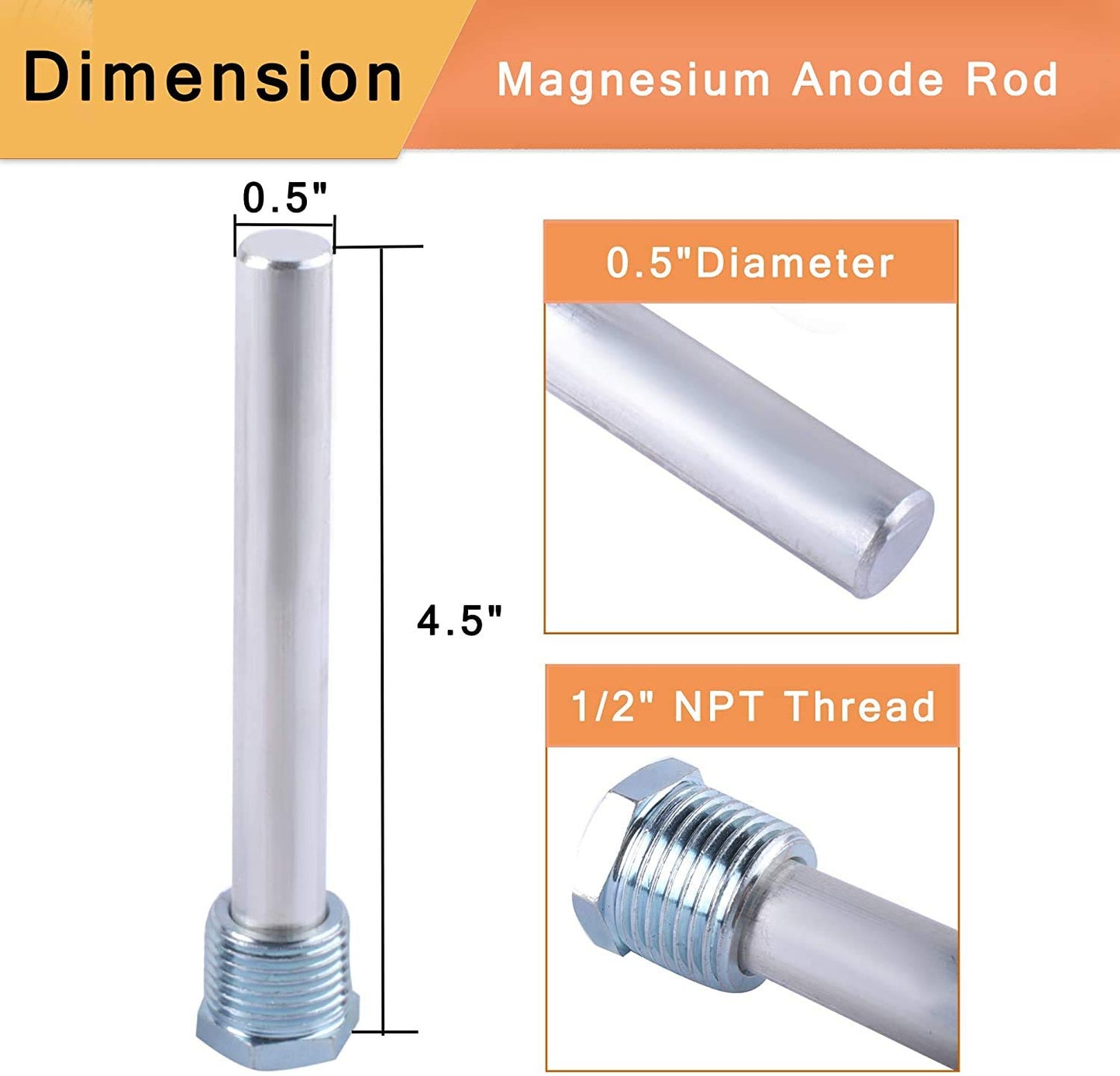2 Pack RV Water Heater Magnesium Anode Rod -4.5" x 1/2" NPT,Replacement Parts for Atwood Heaters 11553,Accessories for RV, Camper and Trailer-Tank Corrosion Protection