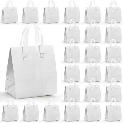 ZENFUN 25 Pack Insulated Take Away Bags Bulk, Small Insulated Cooler Bag Grocery Bag, White Thermal Bags for Hot&cold Frozen Food, Food Delivery, 9.5 x 6 x 10 Inches