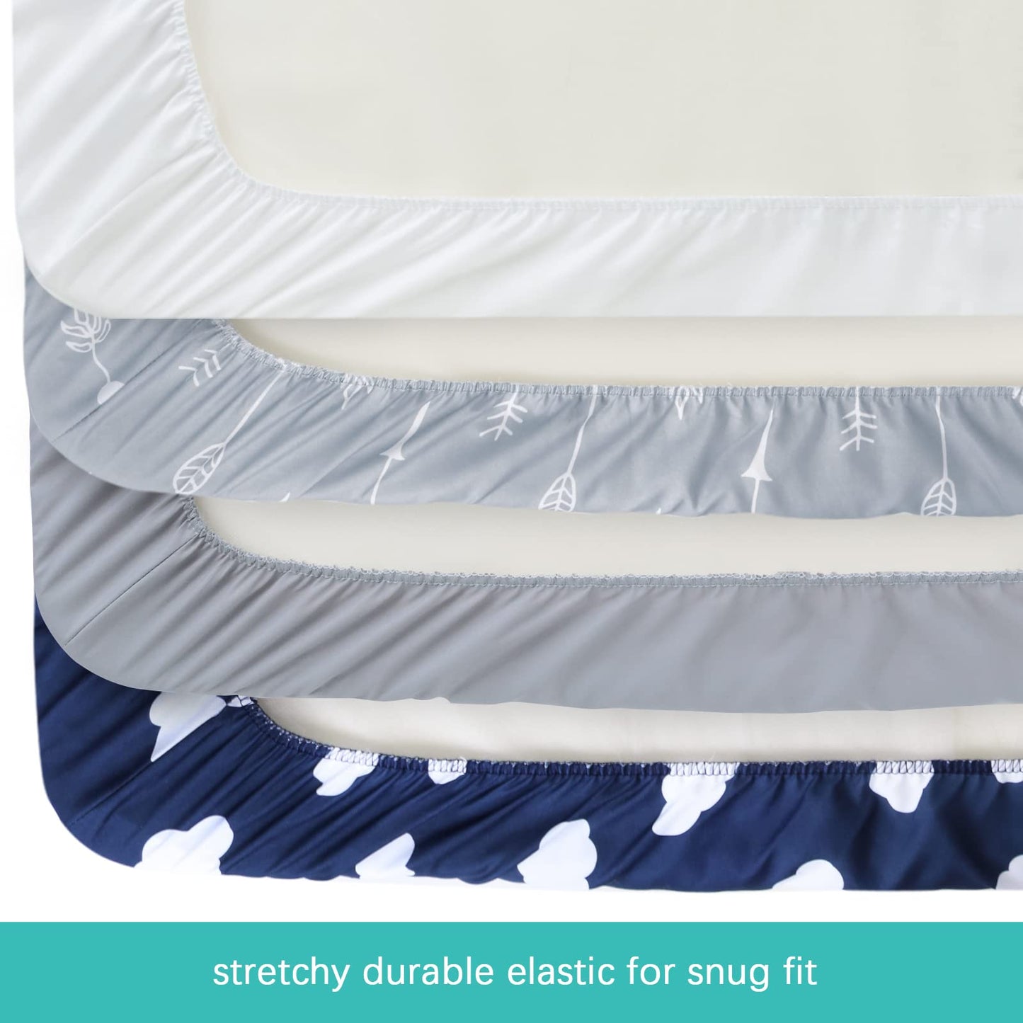 Bassinet Fitted Sheet(33" x 20"), 4 Pack for Most Bedside Sleeper Bassinet, Bassinet Sheets, Breathable & Soft Microfiber, Grey/Navy