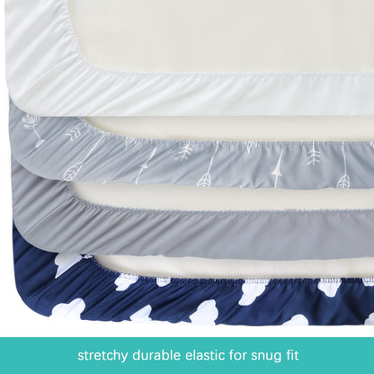 Bassinet Fitted Sheet(33" x 20"), 4 Pack for Most Bedside Sleeper Bassinet, Bassinet Sheets, Breathable & Soft Microfiber, Grey/Navy