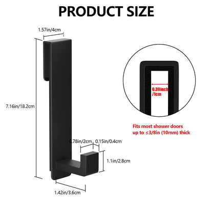 PMMASTO Shower Door Hooks, (7.5 Inch) Extended Over Door Hooks for Bathroom Frameless Glass, Stainless Steel Bath Towel Hooks, Heavy Duty Towel Hanger Rack (Black 2 Pack-L Shape)
