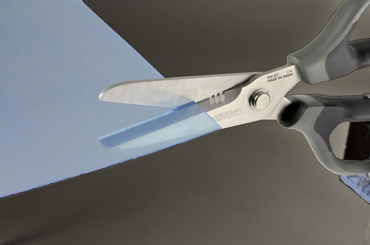 Versatile Scissors with Integral Finger Guard - cuts Kevlar Fibre, Leather Belts, Mains Cable,Copper Braid, coaxial Cable, Rope & More. Made in Japan. Engineer ph-57
