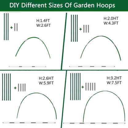 36PCS Greenhouse Hoops Grow Tunnel, 6 Sets of 8FT Long Garden Hoops, DIY Width Grow Tunnel for Raised Beds, Fiberglass Garden Hoops Kit, Rust-Free Garden Tunnel for Garden Fabric,Garden Hoops