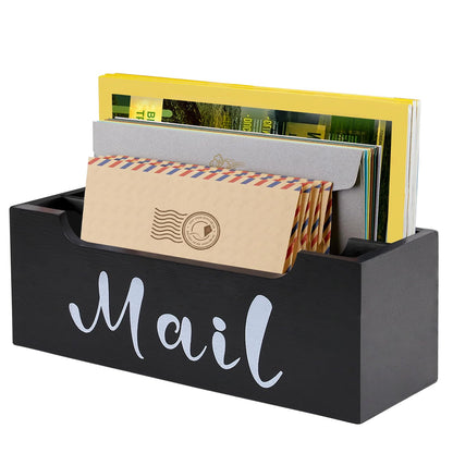 ZBBCTUS Mail Organizer Wall Mounted with 2 Slots & Removable Grids, Black Mail Sorter Basket, Wood Desk Mail Holder Countertop Hanging for Home Office Decor