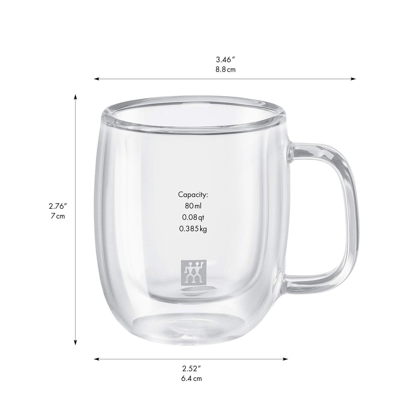 ZWILLING Sorrento Plus 2 Piece Insulated Double-Wall Glass Espresso Mug Set, Single-Shot 80mL