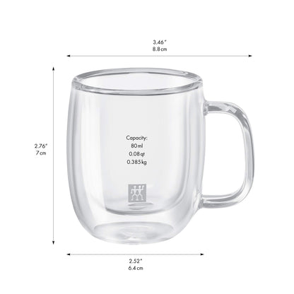 ZWILLING Sorrento Plus 2 Piece Insulated Double-Wall Glass Espresso Mug Set, Single-Shot 80mL