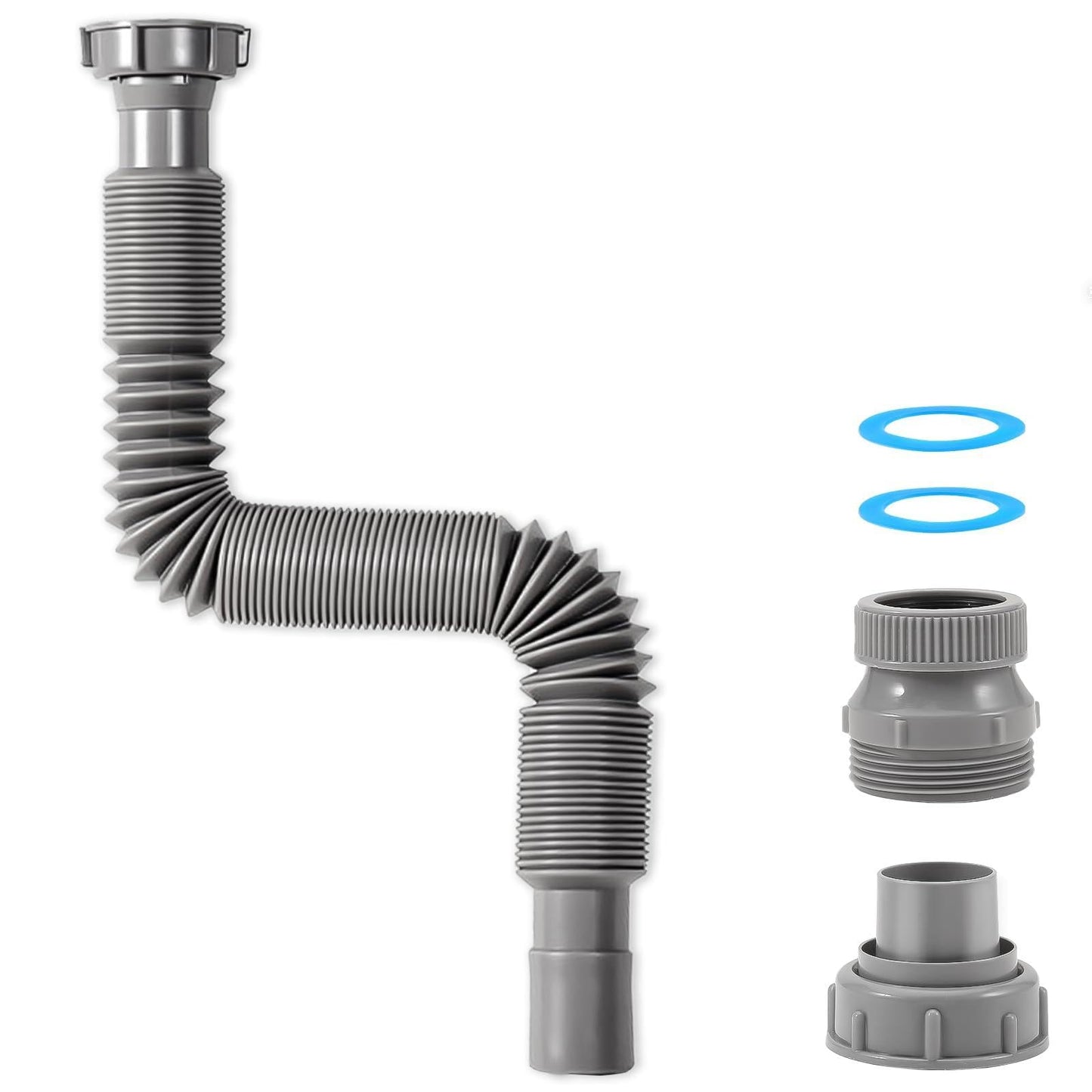 QruiLanTu 1 1/2" Flexible Drain Hose, Extendable Flexible Sink Drain Hose P-Trap with Adapter Suitable for Kitchens Bathrooms Outdoors and RVs (15 in-42.4in/58 cm-107 cm)