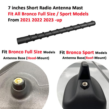 7" Bronco Short Antenna, Compatible with Ford Bronco Full Size and Sport All Models 2021 2022 2023 2024 2025, Good Reception, Black, 7 Inch Spiral AM FM Radio Antenna, for Bronco Accessories 2021-2025