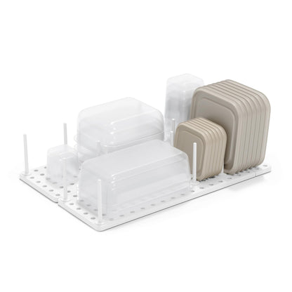 Umbra Peggy Kitchen Drawer Cupboard Organizer Tray - Adjustable Storage System For Food Containers, Cookware, Serveware, Utensils and More, White