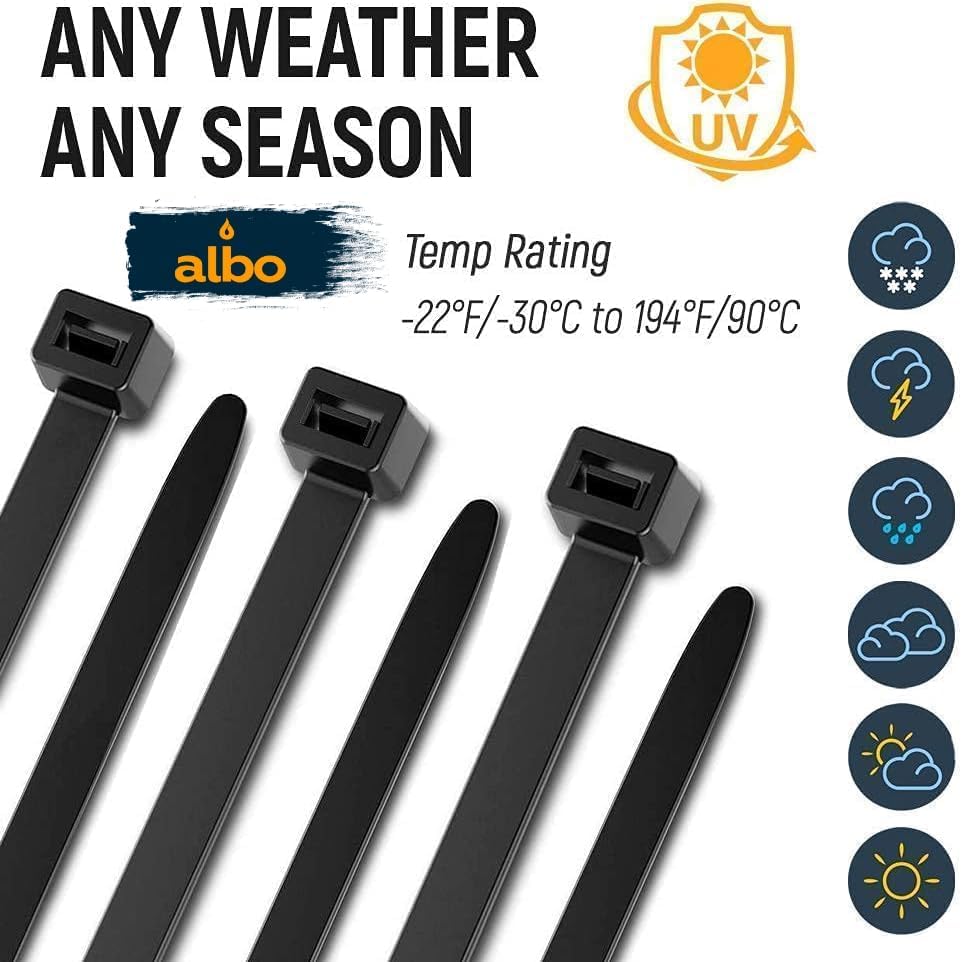 ALBO Black Zip Ties Assorted Sizes 800 Pack 4+6+8+10+12 Inch Plastic Black Cable Ties Wire Tie UV Resistant Nylon Tie Wraps Assorted Sizes