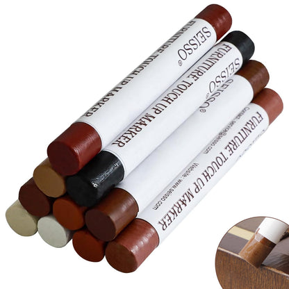 SEISSO Wood Filler Sticks, Furniture Wax Crayons for Scratches, 10 Pcs Wood Floor Repair Wax Filler Sticks, Touch Up Wax Sticks Repair Kit for Scratches, Holes, Floor, Laminate, Carpenters