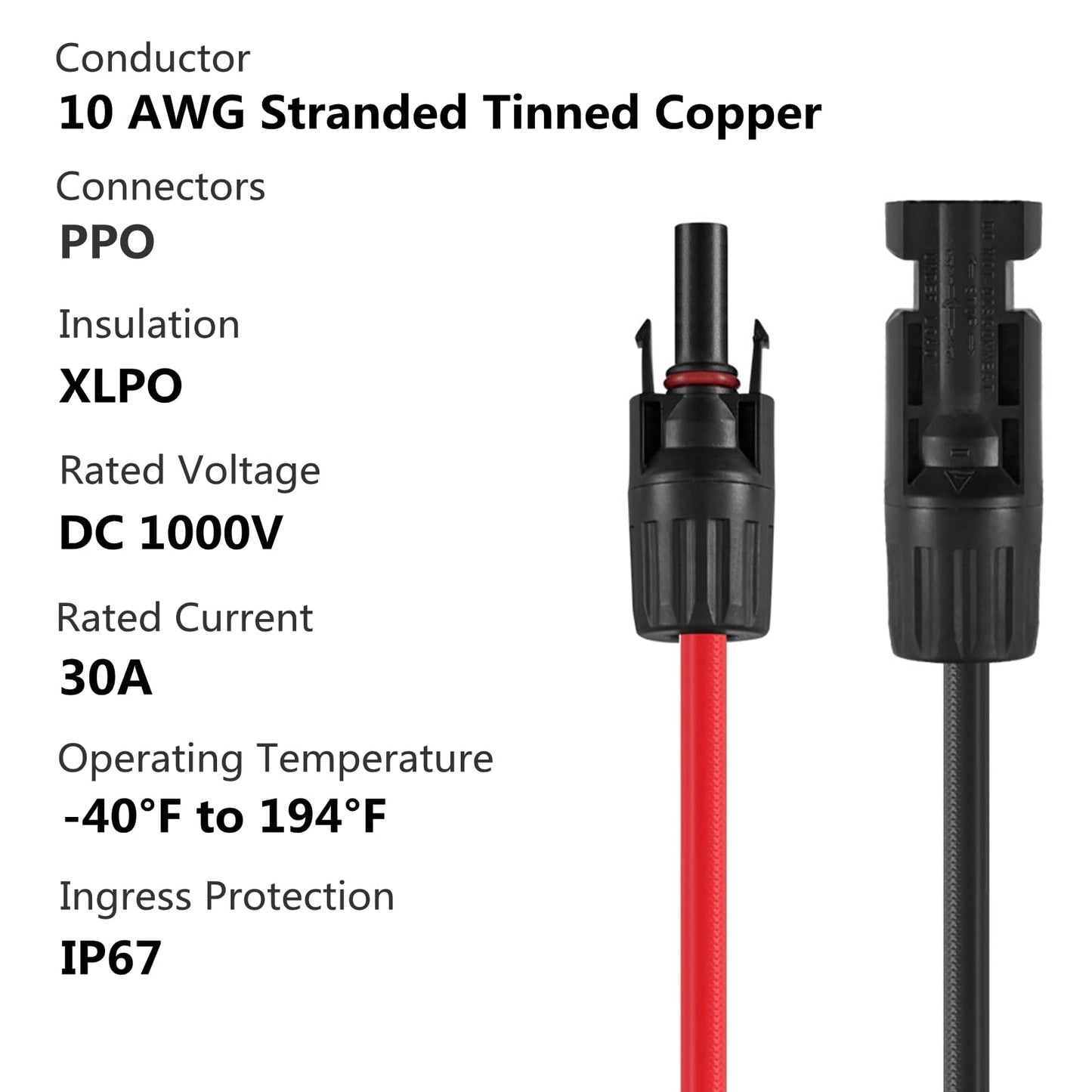 SOYAN 2 Pairs Solar Connectors Y Branch Parallel Adapters 10AWG Cable for Solar Panel (Red & Black)
