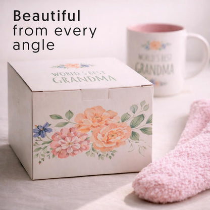 Triple Gifffted Best Grandma Ever Gifts Ideas for Grandmother from Grandkids, Coffee Mug and Socks from Grandson Granddaughter, Grandparent Birthday, Christmas, Mothers Day, Ceramic Cup 380ml