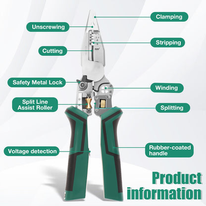 Wire Stripping Tool with Voltage Tester 2026 New 10 in 1 Multifunctional Electrical Pliers Wire Stripping Pliers for Cutting Pulling Wires Crimping Repair Tool (Green& Black)
