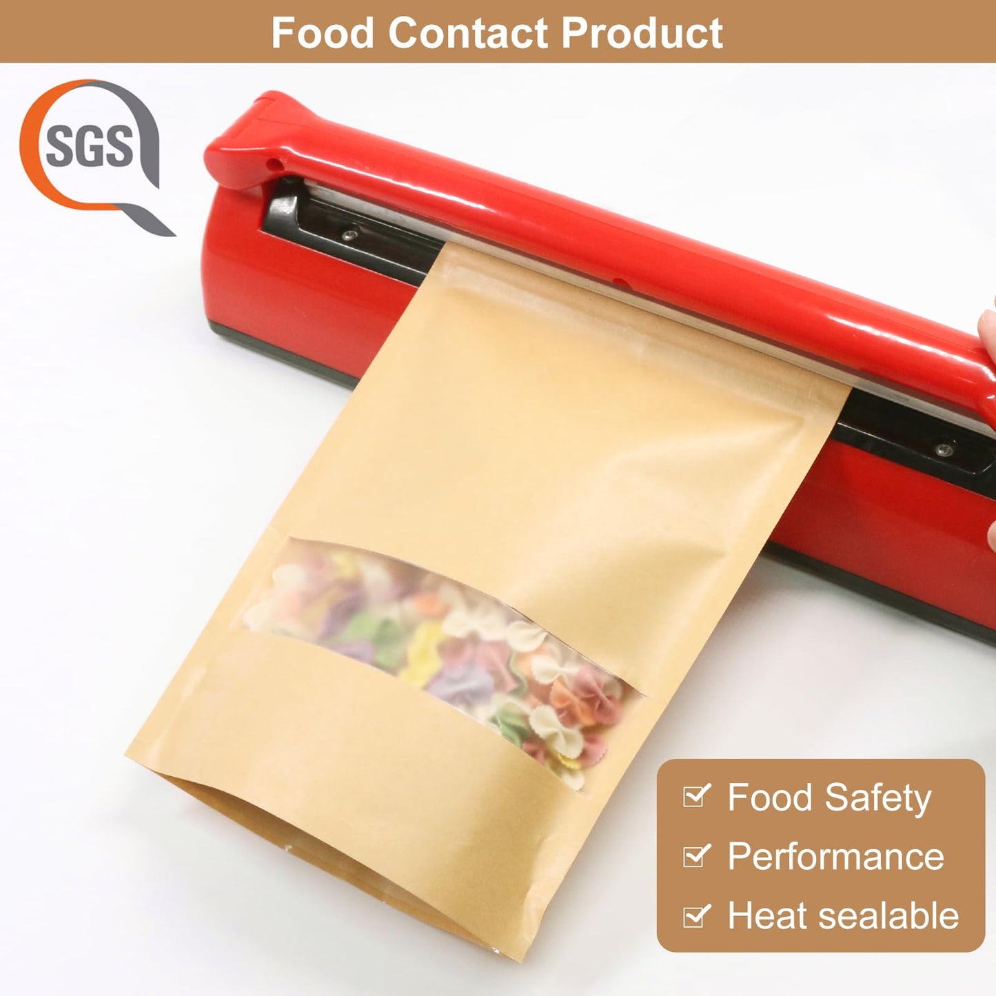 SumDirect Kraft Stand Up Pouches - 100Pcs Resealable Kraft Paper Stand Up Bags with Window, Zipper Disposable Food Storage Bags for Home or Business (100, 4.7x7.8inch)
