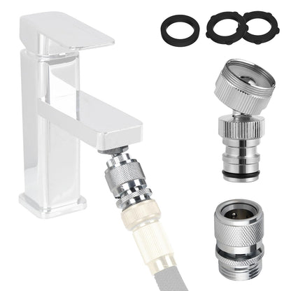 Hibbent Faucet Adapter Kit, Swivel Adapter to Connect Garden Hose - Multi-Thread Solid Brass Quick Connector Garden Hose Fitting 3/4 Inch - Chrome