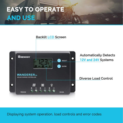 Renogy 10A Wanderer PG PWM Charge Controller, Positive Ground