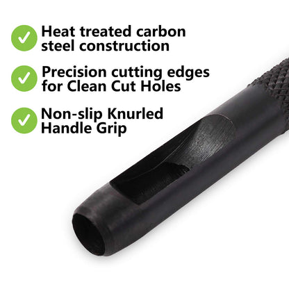 Spurtar Hollow Punch Set 12 Pieces 1/8"- 3/4"(3-19mm) Heavy Duty Carbon Steel Round Leather Hole Tool Leather Punch Set Kit for Watch Cloth Belt Gaskets with Storage Bag (Black)