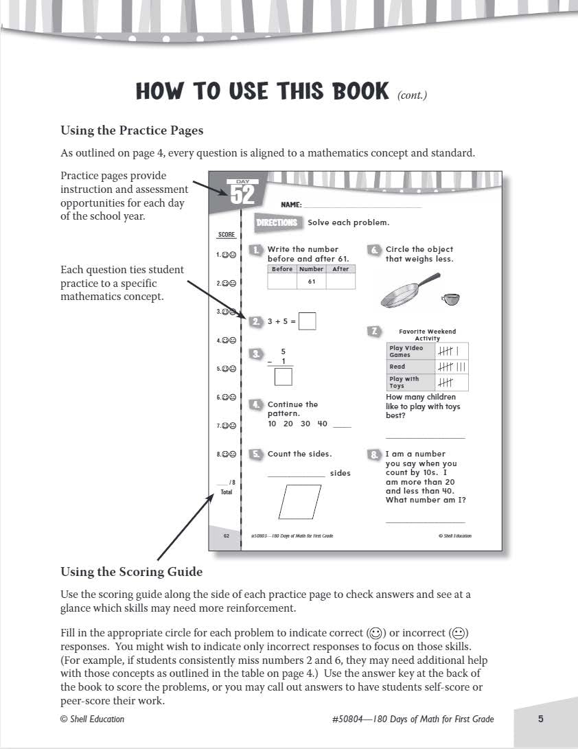 180 Days™: Math for First Grade: Practice, Assess, Diagnose