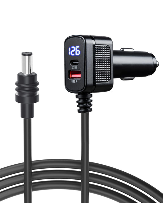 Car Charger Cable for Starlink Mini 6.5FT with Display - 12-24V Cigarette Lighter to DC Power Cable, 60W DC + 33W Dual USB-C/USB-A Adapter for Trucks, RVs & Boats, 18AWG Cord with Voltage Monitoring