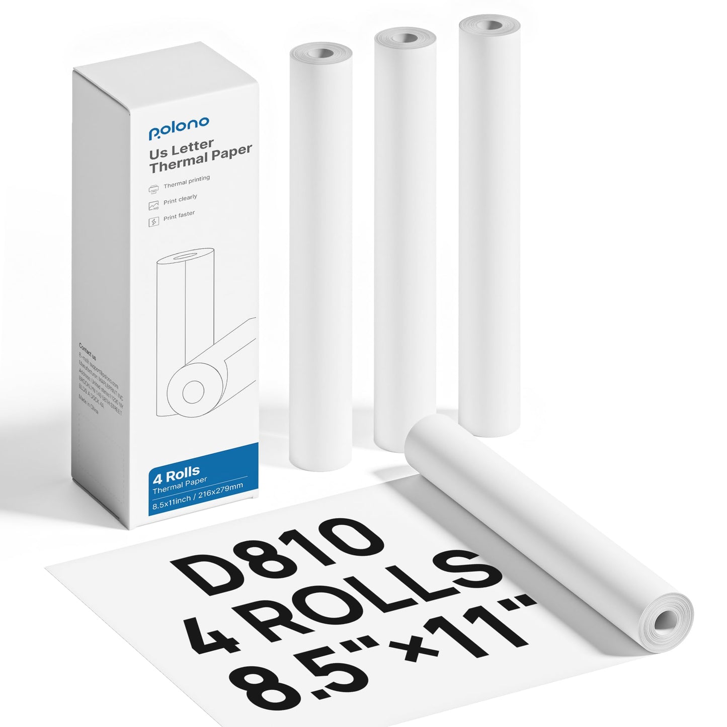 POLONO D810 Thermal Printer Paper 8.5 x 11 Inch, Advanced Thermal Printing, US Letter Size Thermal Paper Compatible with D810, Size 8.5" x 11", 4 Rolls, 7m