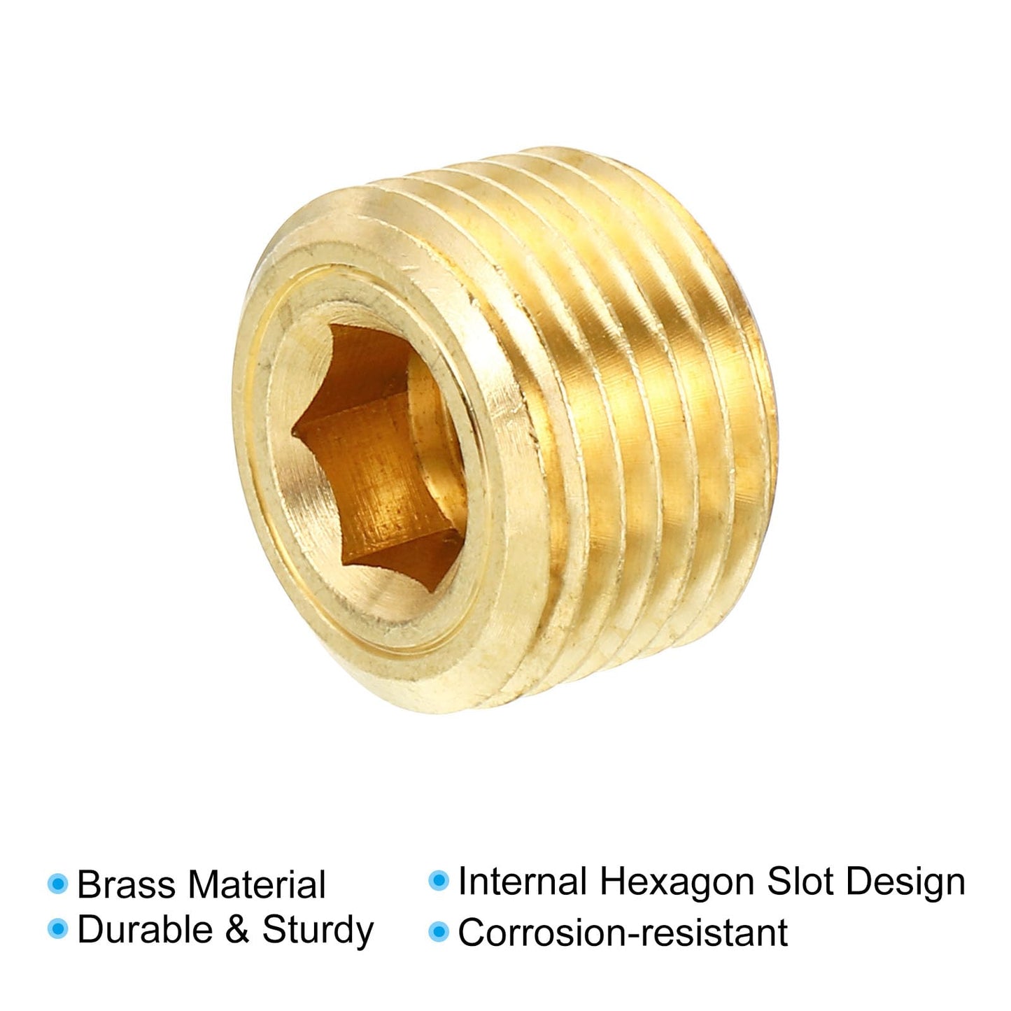 PATIKIL 1/2" NPT Brass Hex Countersunk Plugs, 8 Pack Counter Sunk Internal Hex Thread Socket Pipe Plugs Male Fittings for Water Oil Gas Pipeline
