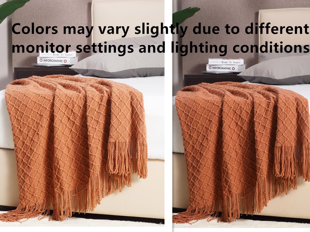 CREVENT Farmhouse Knit Throw Blanket for Couch Sofa Chair Bed Home Decoration, Soft Warm Cozy Light Weight for Spring Summer (127cmX152cm Caramel)