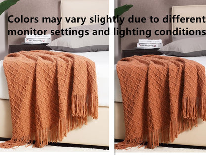CREVENT Farmhouse Knit Throw Blanket for Couch Sofa Chair Bed Home Decoration, Soft Warm Cozy Light Weight for Spring Summer (127cmX152cm Caramel)