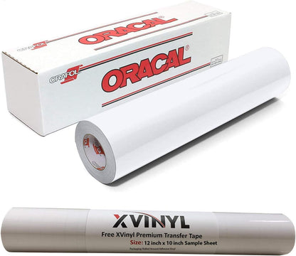 Roll of Oracal 651 White Craft Vinyl - Permanent Adhesive Vinyl for Cricut, Silhouette, and Cameo Vinyl Cutters - Gloss Finish - Outdoor and Indoor - Bonus 3.8" Maple Leaf Decal (12 Inch x 15ft)