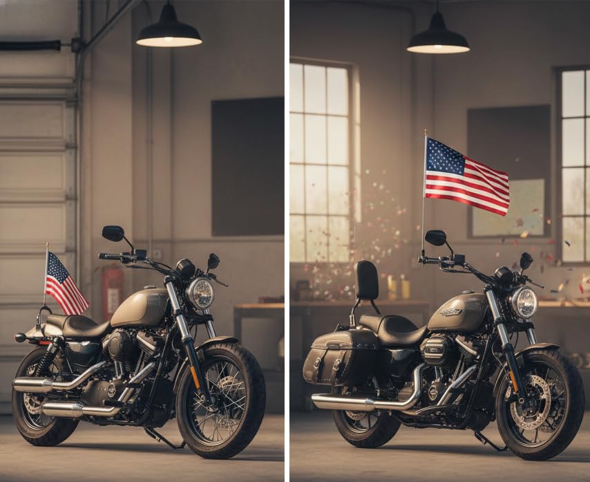 Adjustable Motorcycle Flag Pole Mount: Universal Stainless Steel Flagpole Bracket Hitch Rack - Flagpole Holder for Harley, Dirt Bike, Bicycle Accessories 63in Retractable Poles Stand