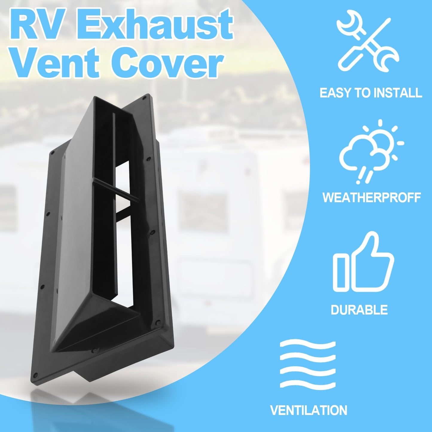 RV Range Hood Vent Cover, RV Stove Exhaust Vent Cover Replacement with Screen & Damper, Waterproof Exterior Vent for Camper Trailer Motorhome, Includes 10Pcs Screws, Black