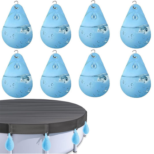 16 Pack Pool Cover Weights with Hooks,Above Ground Pool Cover Weights,Thick PVC Pool Leakproof Water Bags,Pool Cover Hanging Bag,Antifreezing Winter Pool Cover Weights