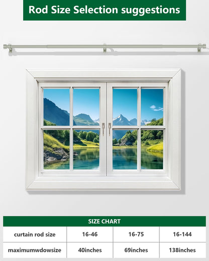 Curtain Rods for Windows 16 to 75 Inch, 1'' Diameter Adjustable Curtain Rod With Cylindrical End Cap (Silver, 40-190cm)