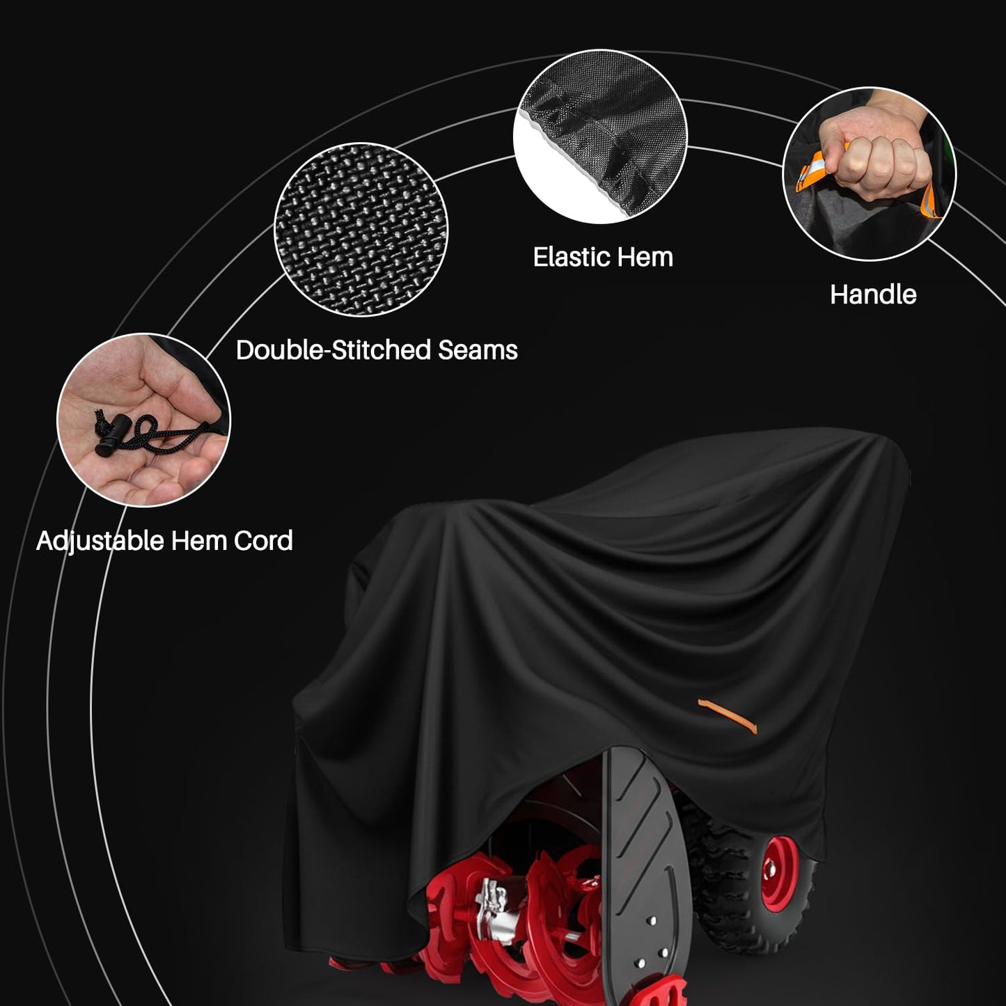 Snow Thrower Cover Waterproof Heavy Duty Oxford Snow Blower Cover with Windproof Buckles and Elastic Cord for Outdoor Electric All Weather Protection (Black, 120 x 81.5 x 101.6 cm)