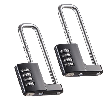 Cabinet Lock,Combination Padlock,U Shaped Padlock,Stainless Steel Gym Locker Lock Code Long Adjustable Shackle Lock for Outdoor, School, Gym, Sports lockers, Fences (black-2pcs)