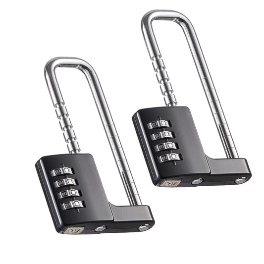 Cabinet Lock,Combination Padlock,U Shaped Padlock,Stainless Steel Gym Locker Lock Code Long Adjustable Shackle Lock for Outdoor, School, Gym, Sports lockers, Fences (black-2pcs)