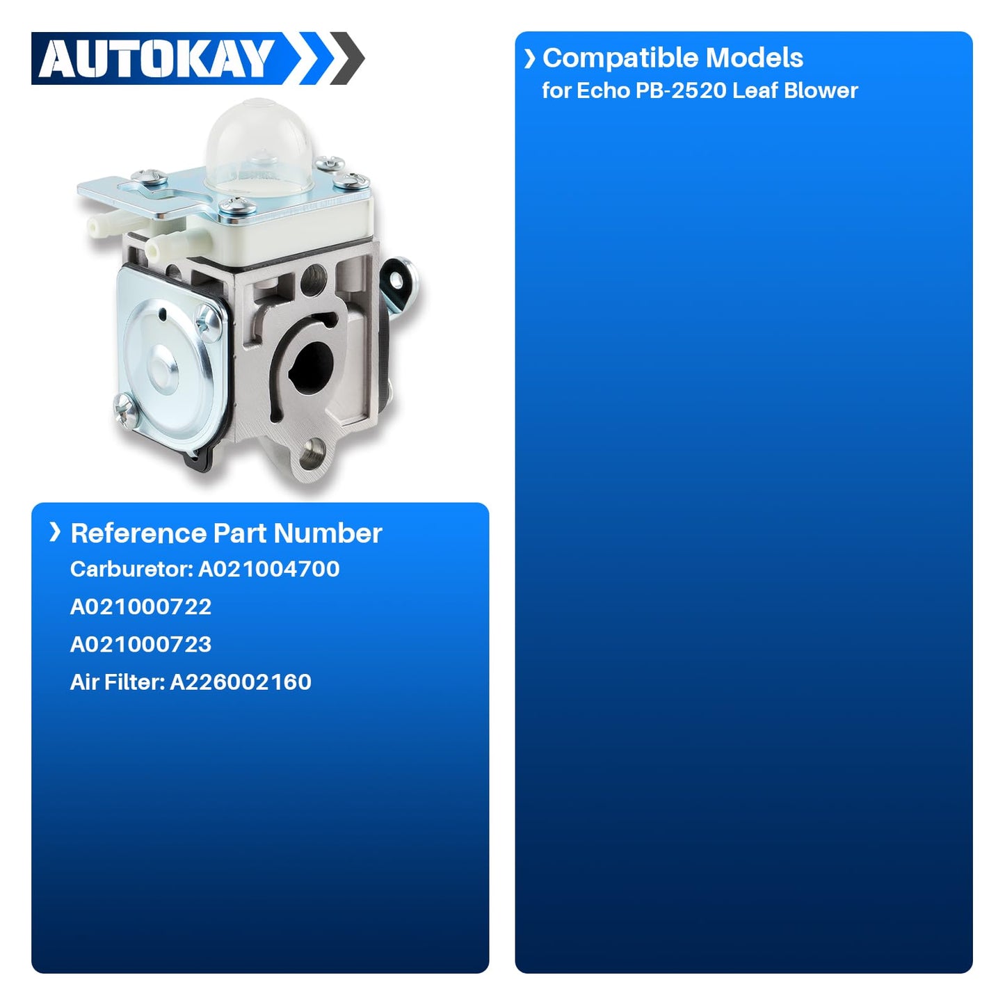 AUTOKAY PB-2520 Carburetor Tune Up Kit for Echo PB2520 PB-2520 Leaf Blower with Carb Air Filter Kit Replaces A021004700 A021000722 A021000723 with A226002160 Air Filter & Gaskets