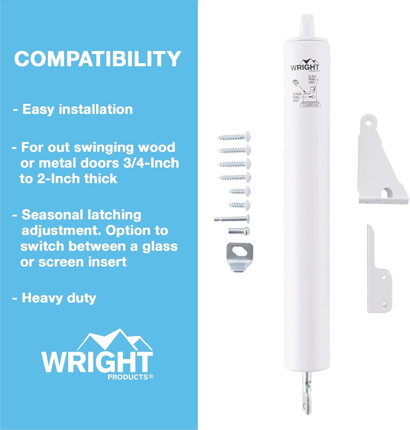 Wright Products - Heavy Duty Pneumatic Screen and Storm Door Closer, White