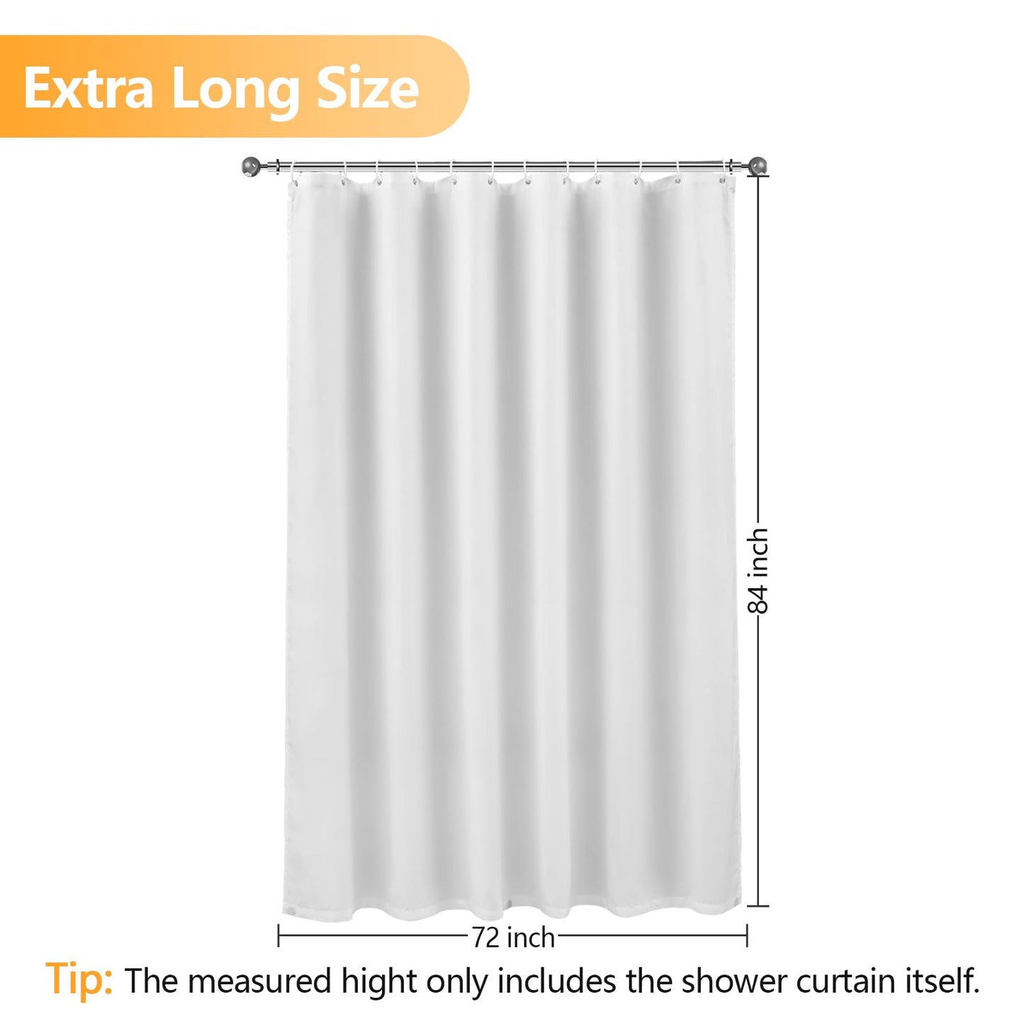 Seenus 84 inch Extra Long Waterproof Fabric Shower Curtain, Long Shower Curtain Liner with 3 Extra-Large Magnets, 72'' x 84'' Machine Washable White Cloth Shower Curtain Lightweight for Bathroom