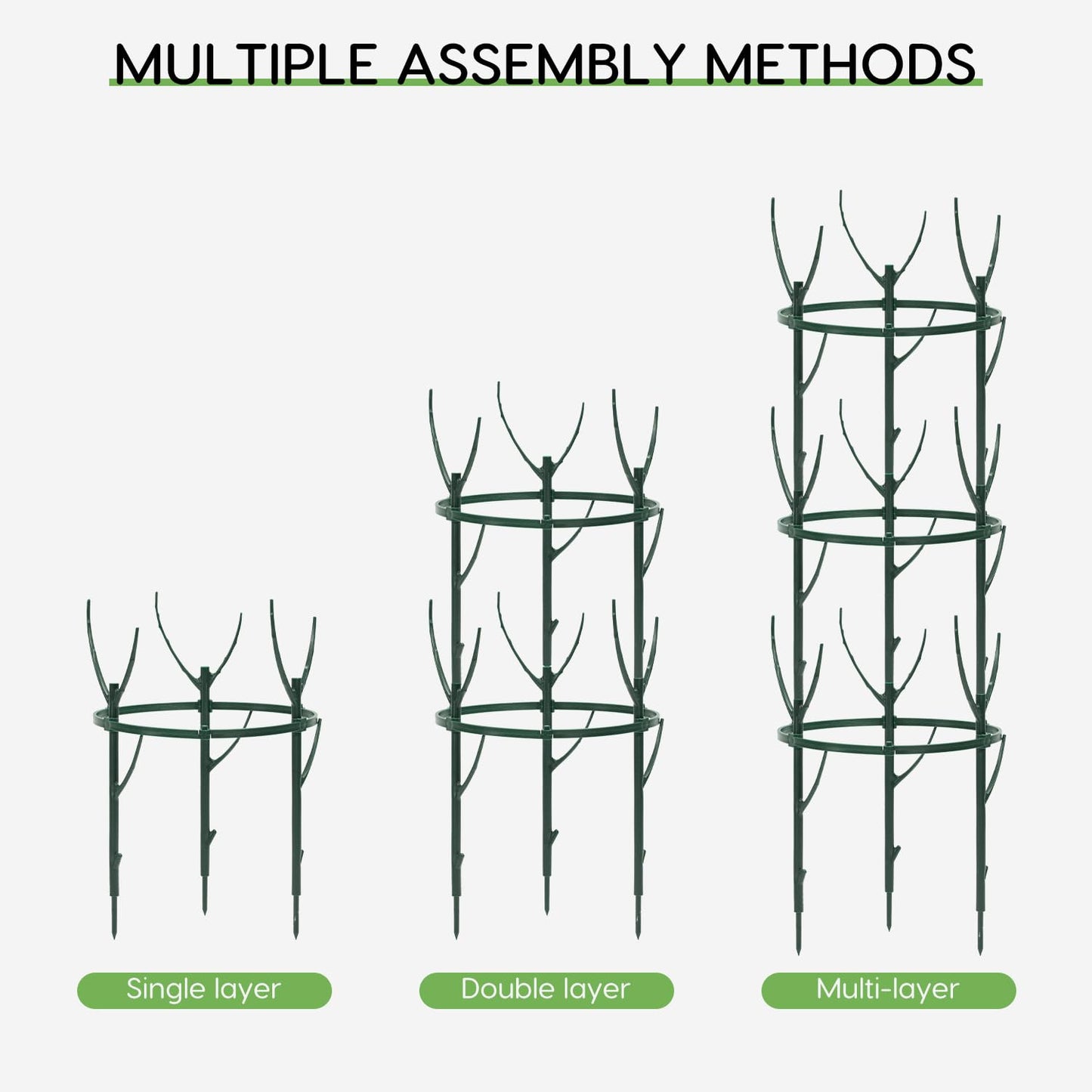 AOGEWON Plant Support Stakes, 10-Piece Set, Stackable Trellis for Monstera, Pothos, Climbing Vines, Indoor & Outdoor Use