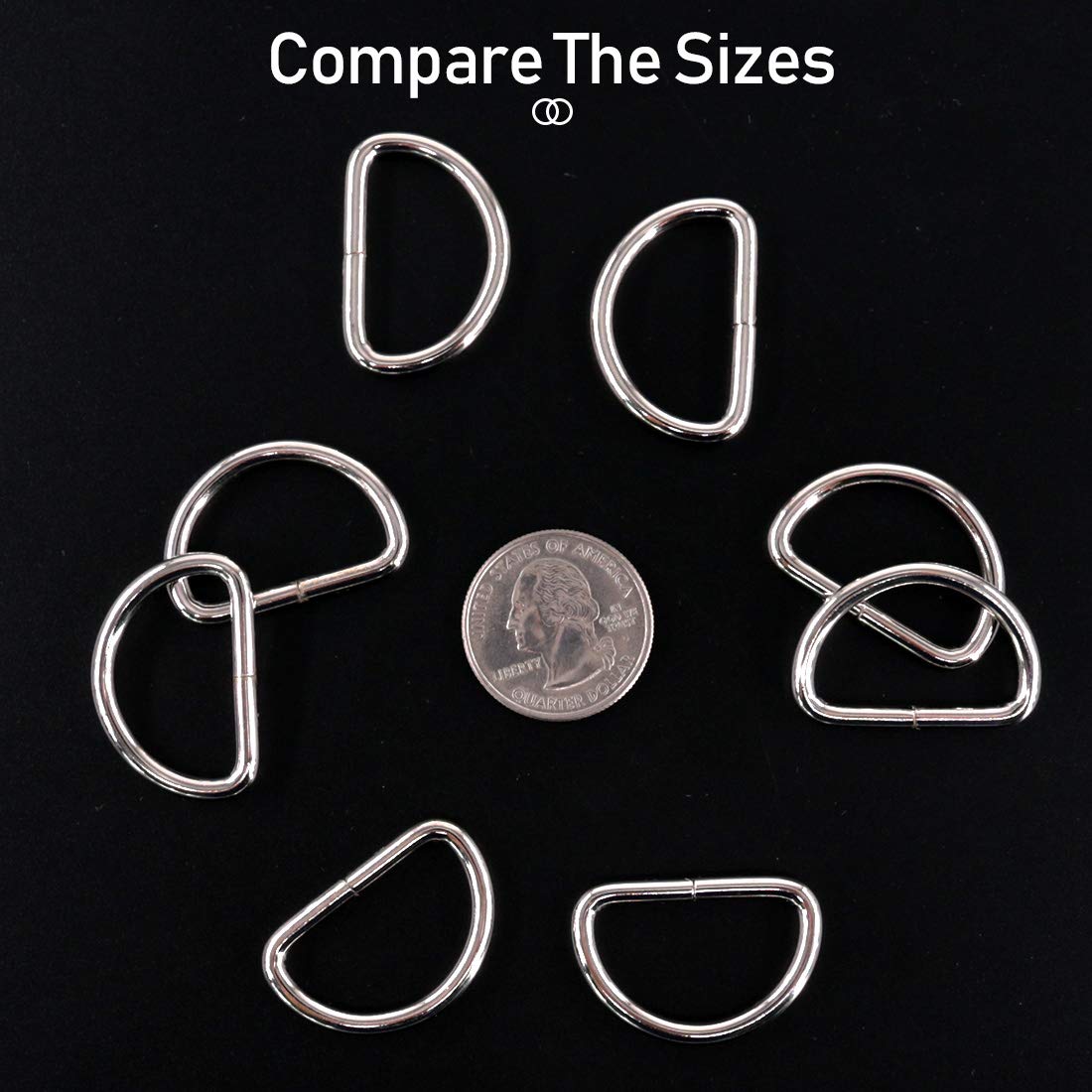 Swpeet 150Pcs Multi-Purpose Metal D Ring Semi-Circular D Ring for Hardware Bags Ring Hand DIY Accessories (1 Inch)