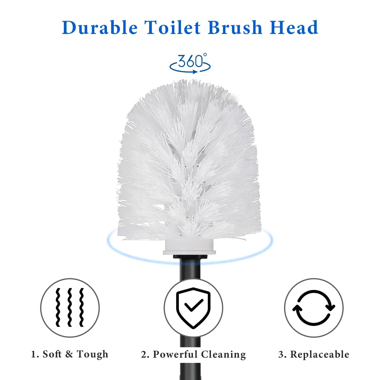 Topsky 2-Pack Closed Toilet Brush Compact Toilet Brush and Holder Plastic Round Barrel Loo Brush with Replacement Toilet Brush Head-Black